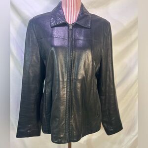 Black Leather Jacket Lambskin Quiet Luxury Goth Biker Couture by J Park Sz Large